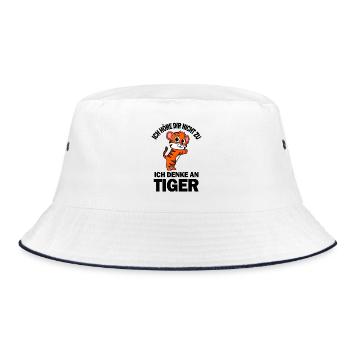 Tiger Spruch lustig - Ich denke an Tiger - Bucket Hat - Weiß/Navy - Vorne