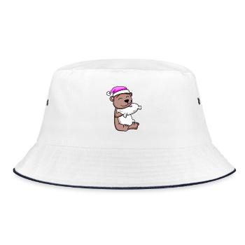 Bear with pillow and sleeping cap - Bucket Hat - white/navy - Front