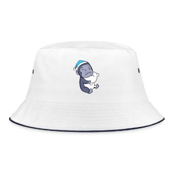 Gorilla with pillow and sleeping cap - Bucket Hat - white/navy - Front