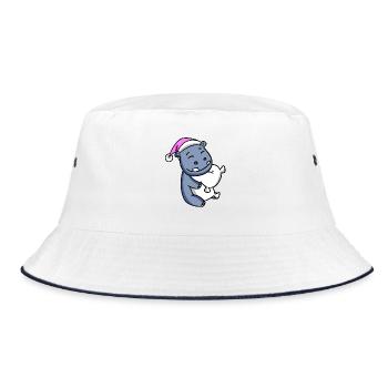 Hippo with pillow and sleeping cap - Bucket Hat - white/navy - Front