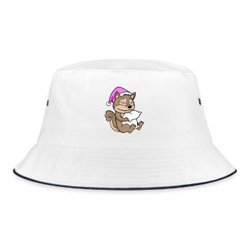 Squirrel with pillow and sleeping cap - Bucket Hat - white/navy - Front
