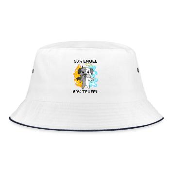 Hund Mops - Engel und Teufel - Bucket Hat - Weiß/Navy - Vorne