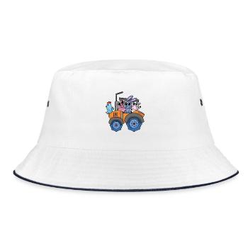 Tiere auf dem Bauernhof mit Traktor - Bucket Hat - Weiß/Navy - Vorne