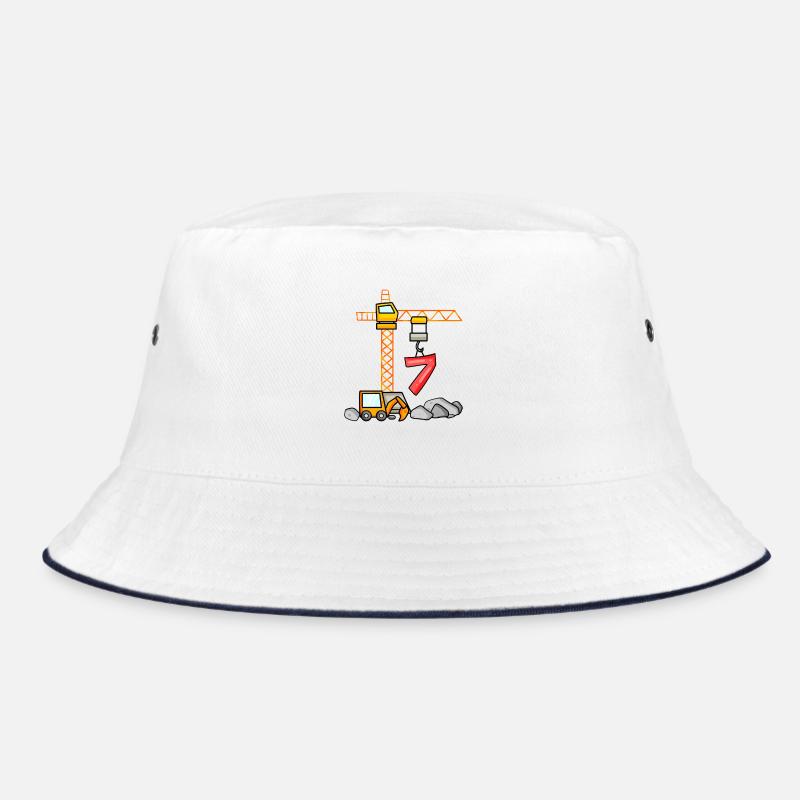 7th birthday 7 years crane construction site excavator boy Bucket Hat
