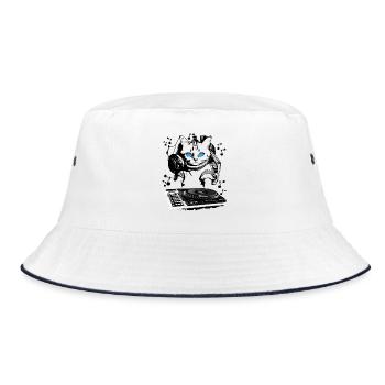 Cat DJ with mixer - Bucket Hat - white/navy - Front