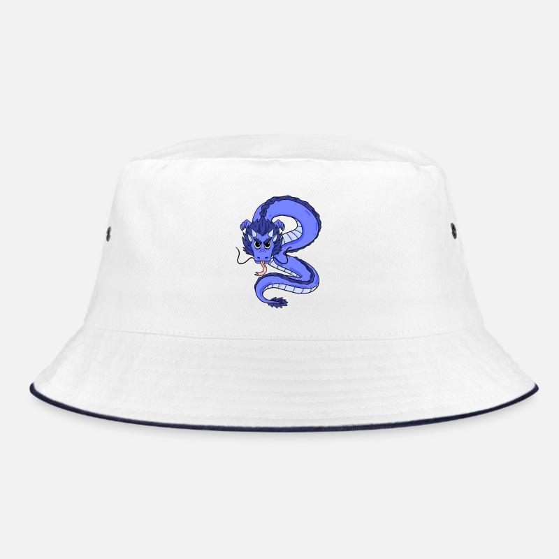 Drache - Bucket Hat - Weiß/Navy
