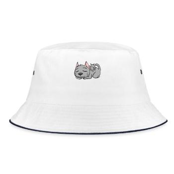 Katze mit Baby Katze - Bucket Hat - Weiß/Navy - Vorne