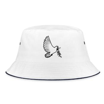 Transparente Friedenstaube mit Lorbeerzweig Friedenstaube - Bucket Hat - Weiß/Navy - Vorne