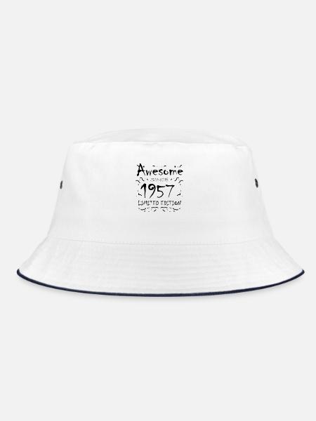 1957 - Jahrgang 1957 - Fantastisch seit 1957 - Bucket Hat - Weiß/Navy - Vorne