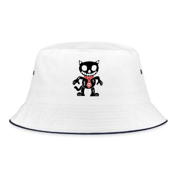 Schwarze Katze Voodoo Puppe - Bucket Hat - Weiß/Navy - Vorne