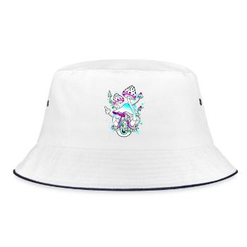 Magic Mushrooms weiße Pilz Augen Kunst - Bucket Hat - Weiß/Navy - Vorne