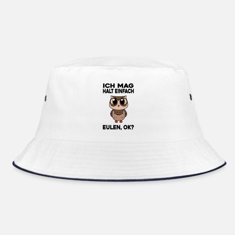 Eule - Bucket Hat - Weiß/Navy