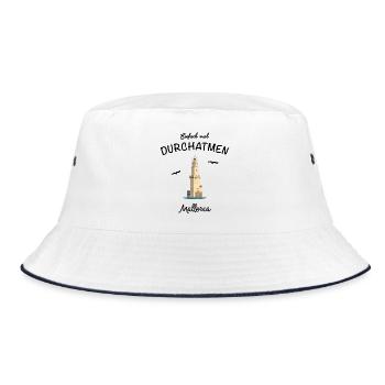 Mallorca, Einfach mal Durchatmen - Bucket Hat - Weiß/Navy - Vorne