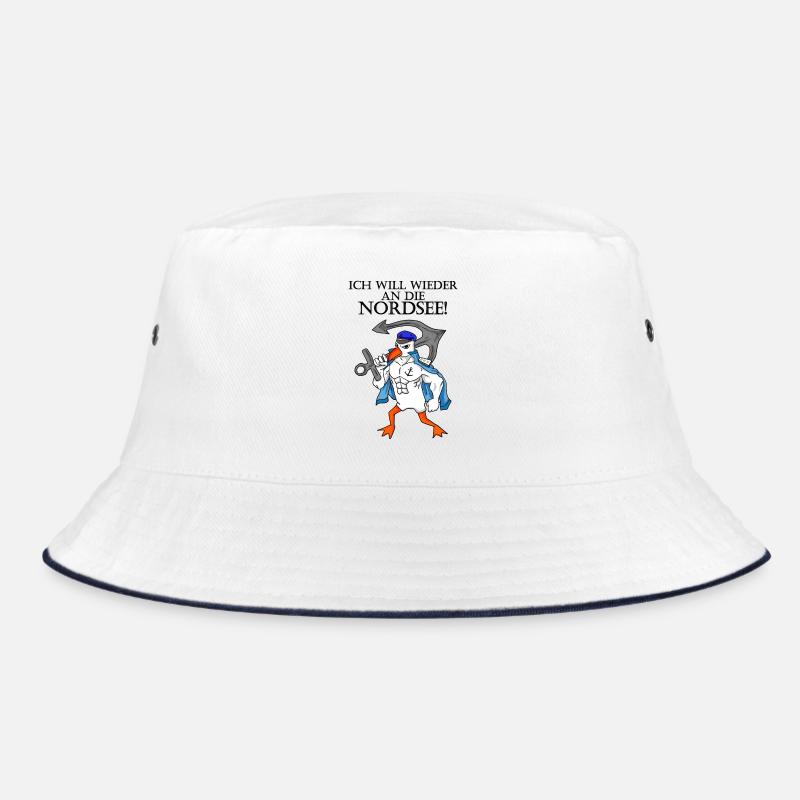 Nordsee Plattdeutsch Spruch Moin Möwe Anker - Bucket Hat - Weiß/Navy