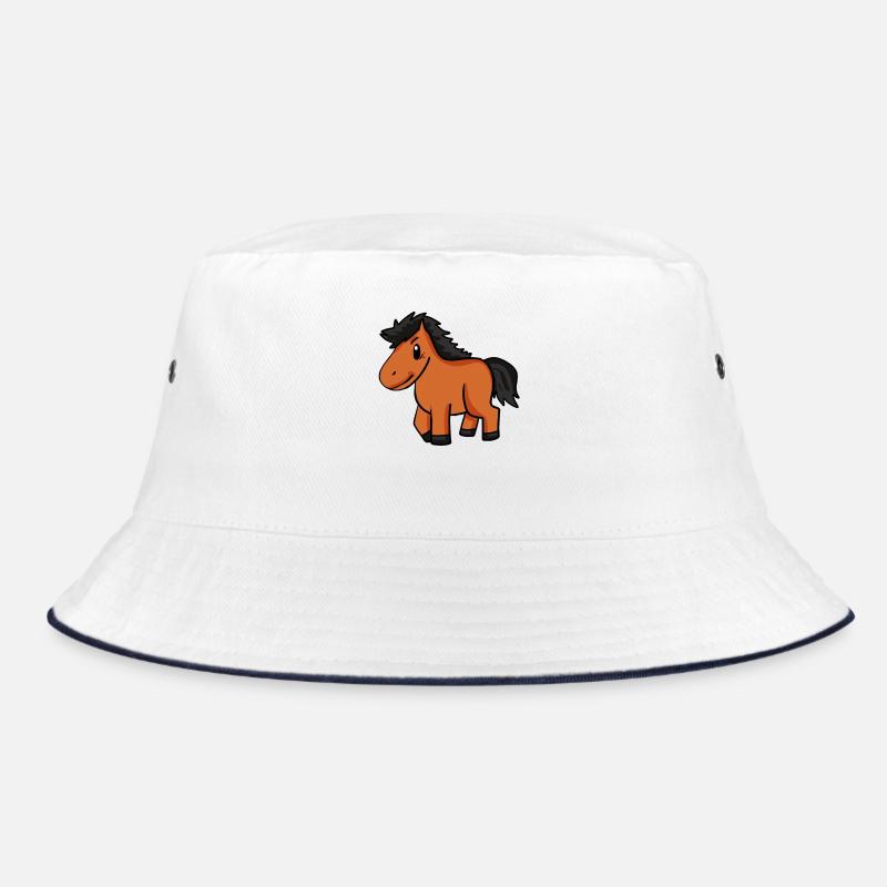 Pferd Kinder Motiv - Bucket Hat - Weiß/Navy