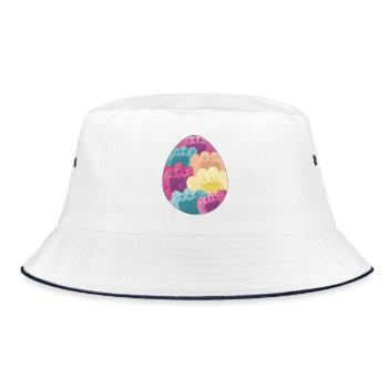 Buntes Osterei mit Blumen Muster - Bucket Hat - Weiß/Navy - Vorne
