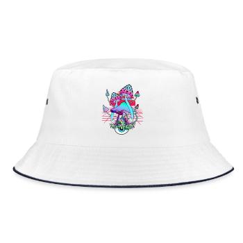Psychedelische Pilze - Retro Wave Sunset - Bucket Hat - Weiß/Navy - Vorne