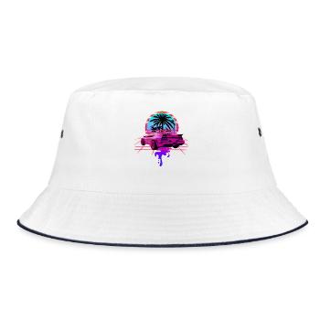 Retro Wave Sports Car 80s Vaporwave - Bucket Hat - white/navy - Front