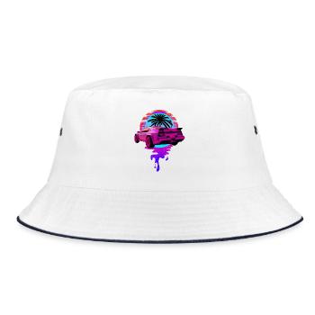 Retro Wave Sports Car 80s Skyline Vaporwave - Bucket Hat - white/navy - Front