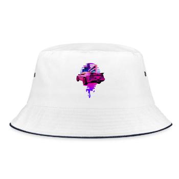 Retro Wave Sports Car Vaporwave Sunset - Bucket Hat - white/navy - Front