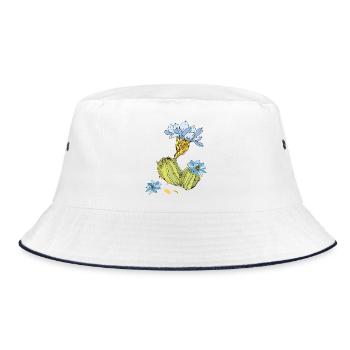Kaktus mit Blüten - Bucket Hat - Weiß/Navy - Vorne
