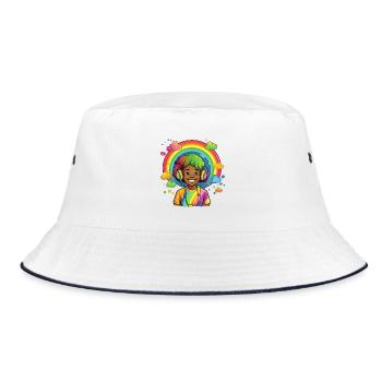 Colorful Rainbow Comic Illustration - Bucket Hat - white/navy - Front