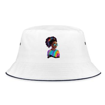 Colorful Dreadlocks and Rainbow T-Shirt - Bucket Hat - white/navy - Front