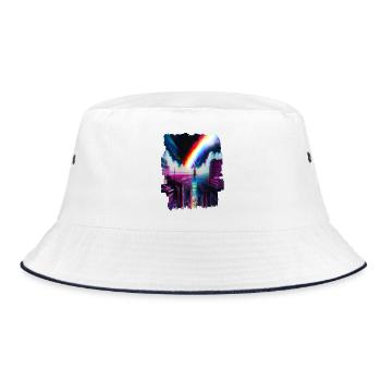 Futuristic cityscape with rainbow art - Bucket Hat - white/navy - Front