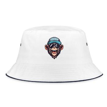 Lustiger Affe - Bucket Hat - Weiß/Navy - Vorne