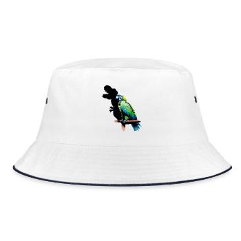T-Rex Papagei Gelb Blau Ara Macaw - Bucket Hat - Weiß/Navy - Vorne