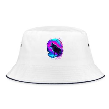 Wolf Neon Moon Synthwave - Bucket Hat - Weiß/Navy - Vorne