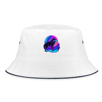Colorful Wolf Neon Moon Synthwave - Bucket Hat - Weiß/Navy - Vorne