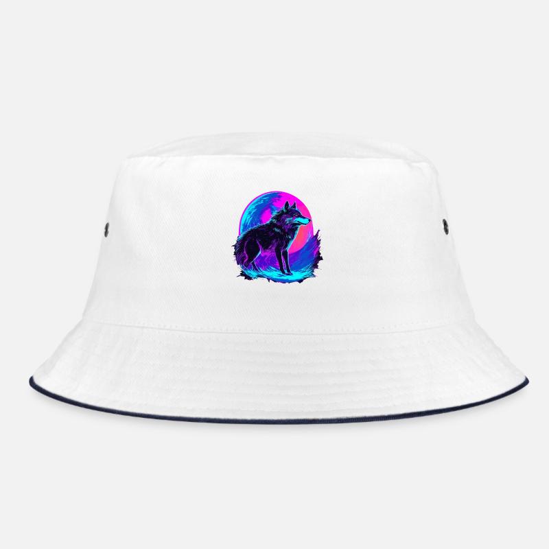Colorful Wolf Neon Moon Synthwave - Bucket Hat - Weiß/Navy