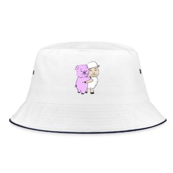 Pig and sheep hugging - hug - Bucket Hat - white/navy - Front