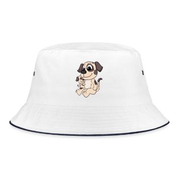 Hund Familie - Hund mit Baby - Bucket Hat - Weiß/Navy - Vorne