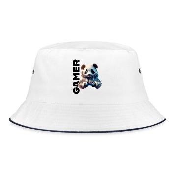 Gamer lettering with cool panda - Bucket Hat - white/navy - Front