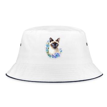 Siamese cat - Bucket Hat - white/navy - Front
