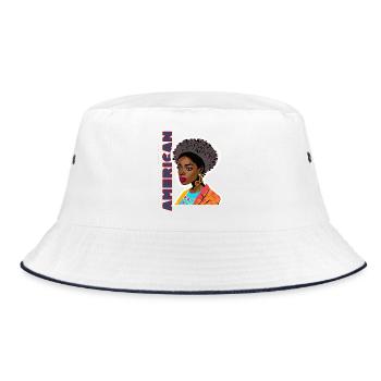 Black lady with American lettering - Bucket Hat - white/navy - Front