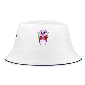 Gas station attendant pig gas station - Bucket Hat - white/navy - Front