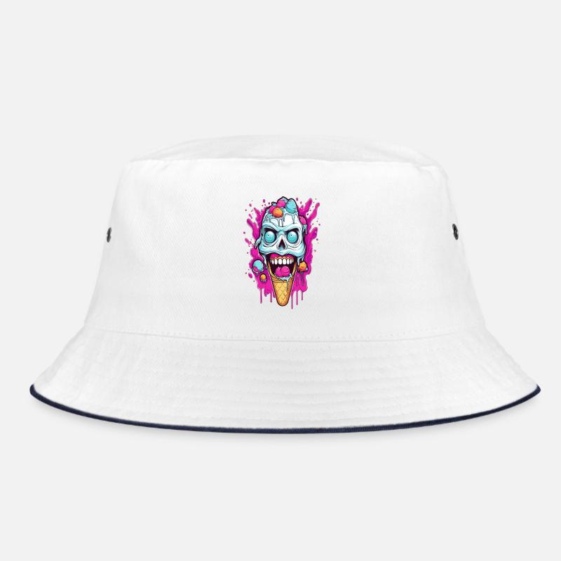 Skull Eiscreme Design - Bucket Hat - Weiß/Navy