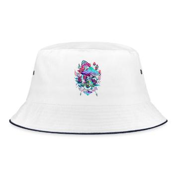 psychedelic mushroom art with an eye and flowers - Bucket Hat - white/navy - Front