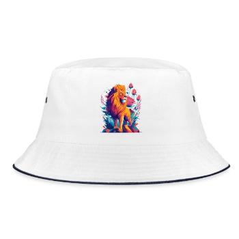Majestätische Löwen Rosen Kunst - Bucket Hat - Weiß/Navy - Vorne