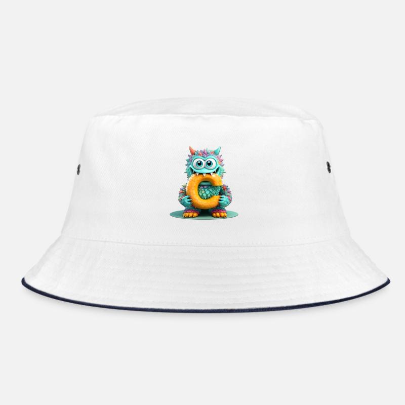 Bunter Monster mit Buchstabe C - Bucket Hat - Weiß/Navy