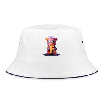 Mehrfarbiges Monster mit F - Bucket Hat - Weiß/Navy - Vorne