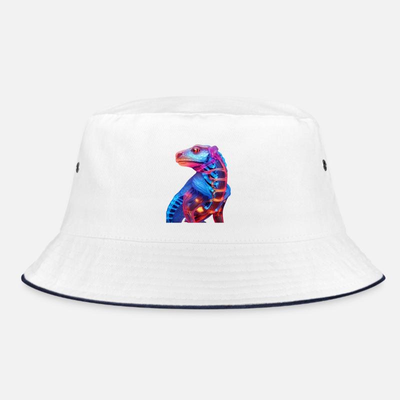 Neon-Illuminierter Drachen - Bucket Hat - Weiß/Navy