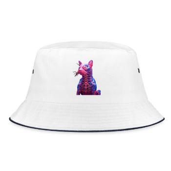 Leuchtende Anatomie Katzenskulptur - Bucket Hat - Weiß/Navy - Vorne