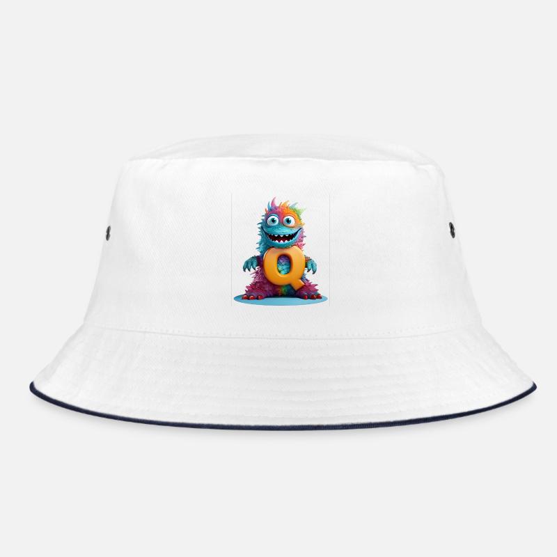 Regenbogenmonster mit Q - Bucket Hat - Weiß/Navy