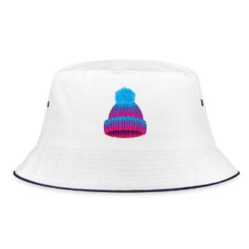 coloured beanie in knitted look with large pompom - Bucket Hat - white/navy - Front