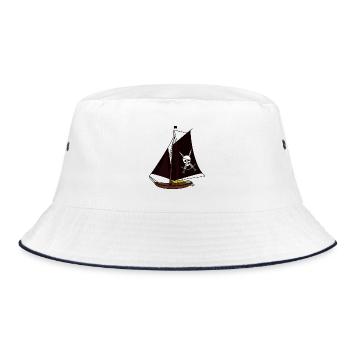 Pirate, Pirate Ship, Buccaneer, Skull, Kid - Bucket Hat - white/navy - Front