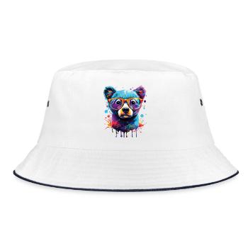 Bear Colorful - Brown Bear Teddy Bear - Grizzly - Bucket Hat - white/navy - Front